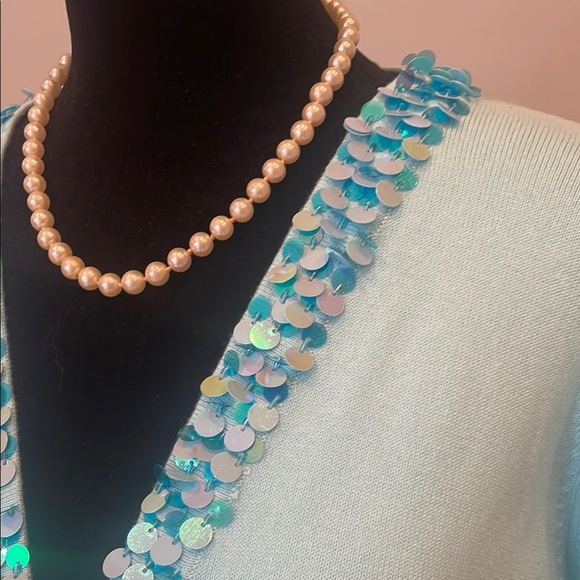 Aqua Cardigan with Sequin Trim - Picture 2 of 3